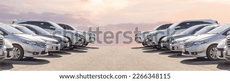 Lot of used car for sales in stock with sky and clouds Royalty-Free Stock Photo #2266348115