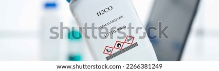 H2CO formaldehyde CAS 19710-56-6 chemical substance in white plastic laboratory packaging Royalty-Free Stock Photo #2266381249