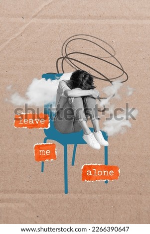 Creative picture drawing collage of sad disappointed lady sit chair suffer terrible depression psychotherapist help concept