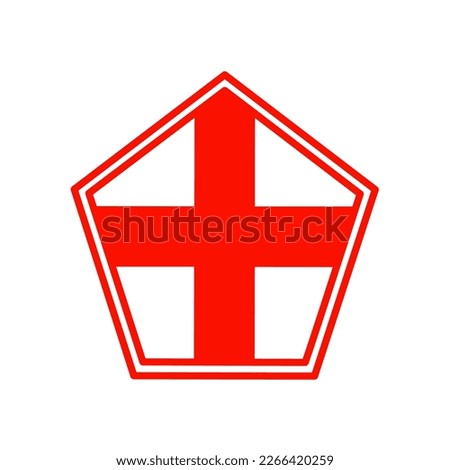Vector design of red cross or plus sign in pentagon shape