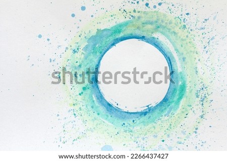 Watercolor stylized circle in blue-green colors on a white background. Hand drawn watercolor.