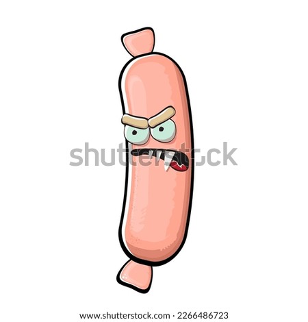 Cartoon sausage characters isolated on white background. Funky meat sausage character with eyes and mouth. Sausage for hot dog