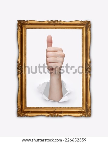 gesture of success in a gold frame