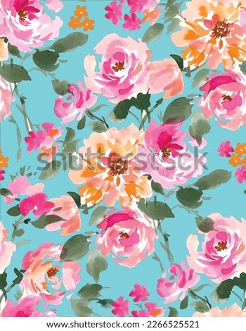 Colorful abstract flower arrangements on a turquoise background 