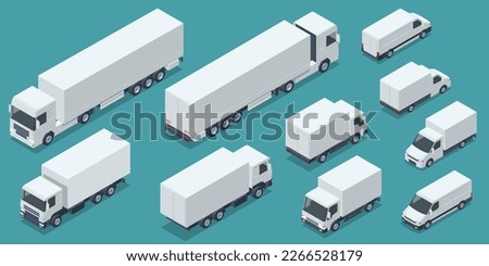 Isometric Cargo Truck transportation, delivery, boxes. Fast delivery or logistic transport. Easy colour change. City commercial delivery truck template. White vehicle mockup. Royalty-Free Stock Photo #2266528179