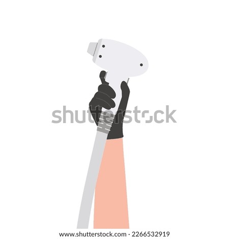Woman hand holding professional apparatus for laser hair removal. Vector illustration of a medical machine for epilation hair follicles Royalty-Free Stock Photo #2266532919