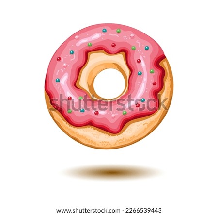 Painted realistic donut isolated design element on white background. Glazed pink dessert for menu design coffee shop, restaurant, pastry store, store, pastries, dessert.  
