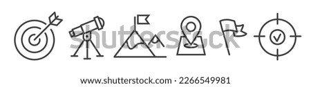 editable line icon set of a business goal setting and reaching objectives - vector illlustration Royalty-Free Stock Photo #2266549981