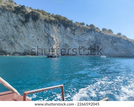 View of the Mediterranean sea off the coast of south Albania near the greek border. Photos taken from a boat.