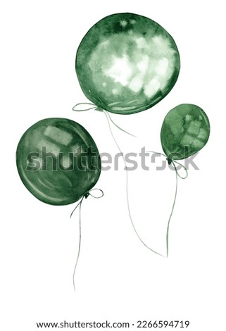 Balloons. Watercolor set of isolated illustrations for your holiday design. White background