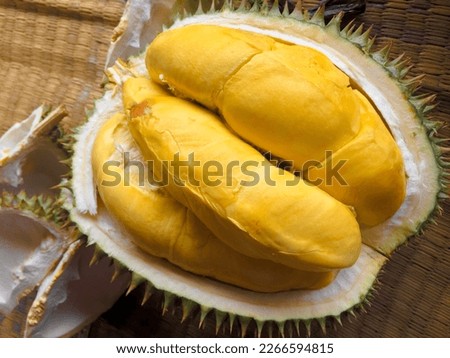 Durian musang king malaysia with yellow filling is the king of fruits Royalty-Free Stock Photo #2266594815
