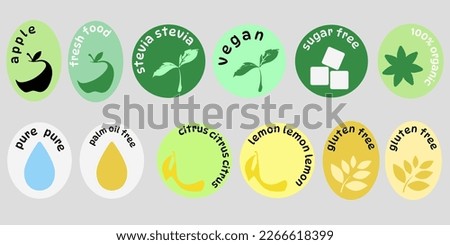 Set Of Eco Icons. Ecologic food stamps. Organic natural food labels.