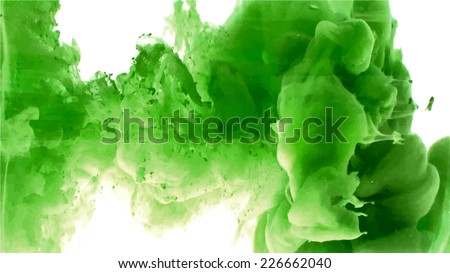Green cloud of ink swirling in water. Abstract background