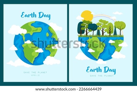 Happy Earth Day. Save the Planet. Ecology and environmental protection. Can be used as a postcard or for printing. Vector illustration in flat cartoon style. Collection, set of vector illustrations.