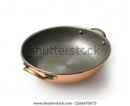 vintage copper frying pan isolated on white background. Royalty-Free Stock Photo #2266670673