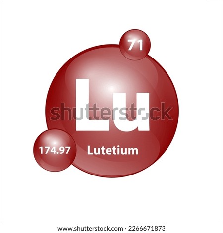 Lutetium (Lu) Icon structure chemical element round shape circle brown easily. 3D Illustration vector. Chemical element of periodic table Sign with atomic number. Study in science for education. 