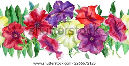 Elegant bouquet with petunia flowers, design element. Floral composition can be used for wedding, baby shower, mothers day, valentines day cards, invitations. in watercolor style