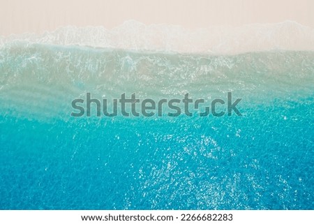 Tropical beach with white sand and blue ocean. Aerial view of holidays beach in Seychelles Royalty-Free Stock Photo #2266682283