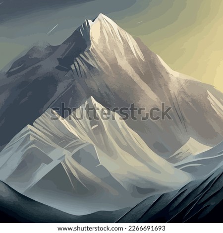Mountain mature silhouette element outdoor icon snowy ice peaks and decorative, Realistic illustration of mountain landscape with hill and forest with coniferous trees