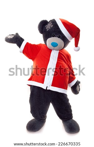 A man dressed in a suit teddy bear on an isolated white background