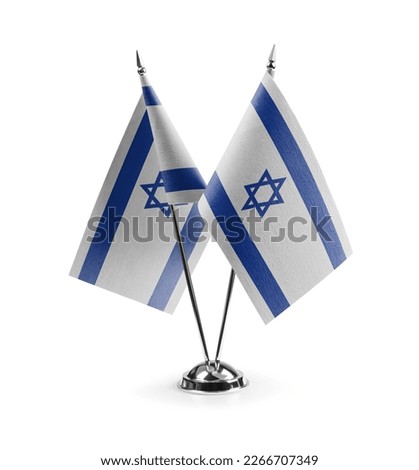 Small national flags of the Israel on a white background. Royalty-Free Stock Photo #2266707349