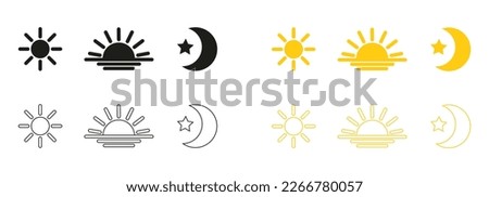 Sun and moon in the morning, noon, night.  Icons on a white background. Daytime transparency logo design.  Vector illustration eps10