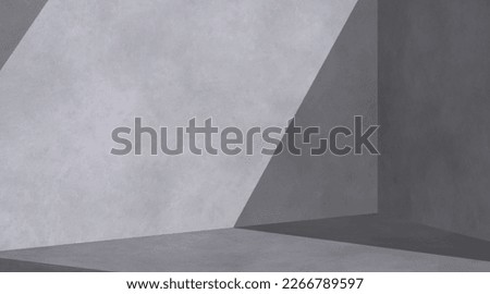 Light and Shadow on the Corner surface of Concrete Wall in Empty Room, perspective Side view and Minimal background style