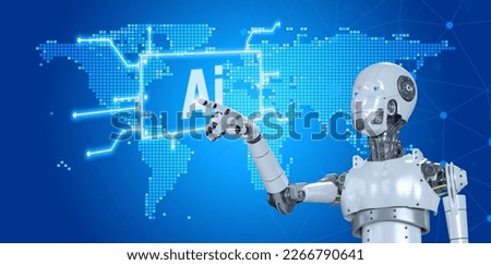 Robot touch virtual screen to Ai,Technology background