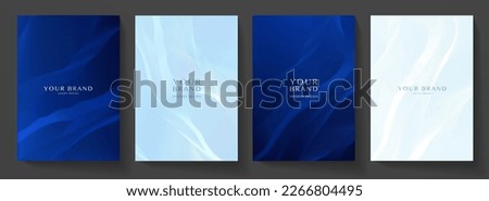 Contemporary technology cover design set. Luxury background with blue line pattern (guilloche curves). Premium golden vector tech backdrop for business template, digital certificate, formal brochure Royalty-Free Stock Photo #2266804495