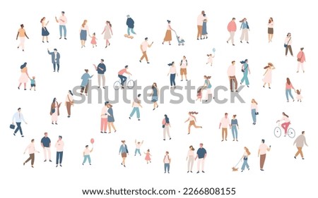 City tiny people silhouette crowd background characters. Male and female vector set isolated on white background.