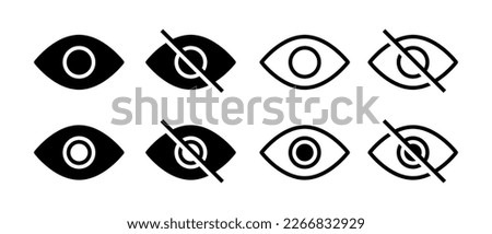 See and unsee eyes vector icon set. Hide and unhide symbol. Data privacy and sensitive content sign Royalty-Free Stock Photo #2266832929