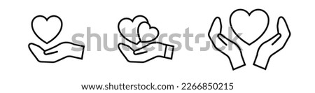 Heart in hand icons set. Hands holding. Love icon. Health, medicine symbol.  Royalty-Free Stock Photo #2266850215