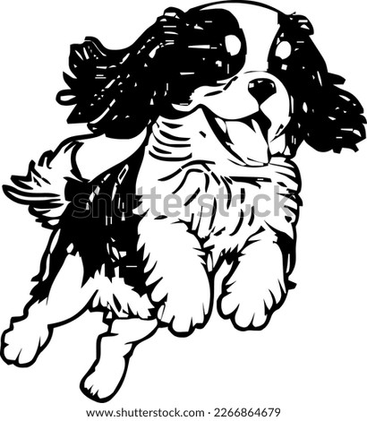 Cavalier King Charles Spaniel, dog jump and happy, vector illustration, black color, vector image