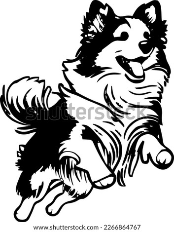 Shetland Sheepdog, dog jump and happy, vector illustration, black color, vector image