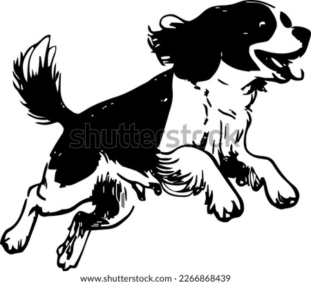 English Springer Spaniel, dog jump and happy, vector illustration, black color, vector image