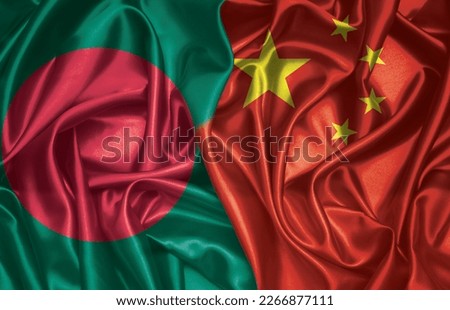 Bangladesh and China two folded silk flags together