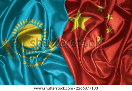 Kazakhstan and China two folded silk flags together