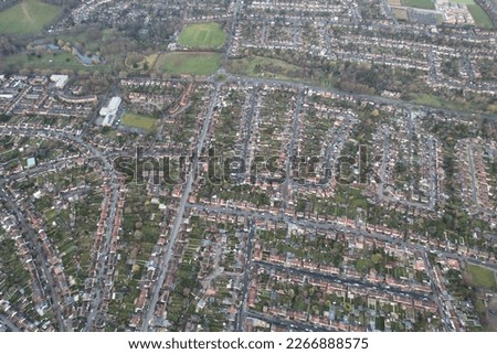 Aerial View of Residential homes of England from high Altitude. Air Plane Point of View