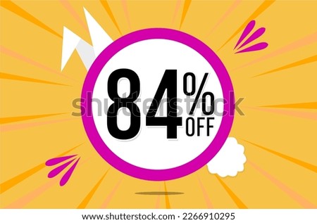 84 percent off. Orange banner with floating pink and white balloon for easter special offer and promotion.
