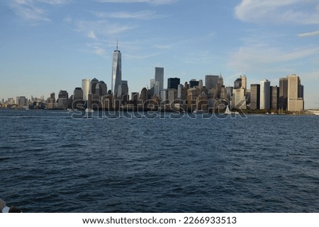 Manhatten New York from the Hudson river o a bright sunny day