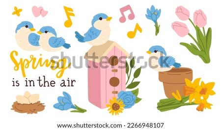 Vector illustration set of cute doodle bird compositions for digital stamp,greeting card,sticker,icon,design