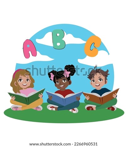 Illustration of Kids Learning ABC Book by Listening, Reading and Writing.