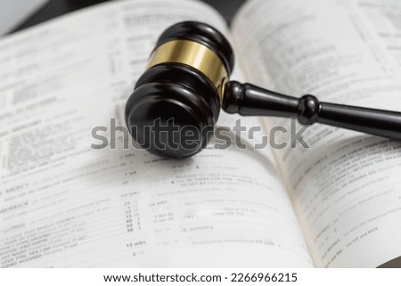 Judge's Gavel and Law Book: Symbols of Justice and Legality Royalty-Free Stock Photo #2266966215