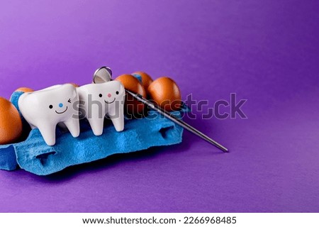 dentistry. Easter. dentist. teeth and dentist tools. eggs.dentistry holidays, dental concept