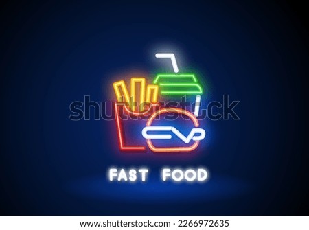 Set Fast Food Logos. Collection neon signs, Street Food, Food Delivery