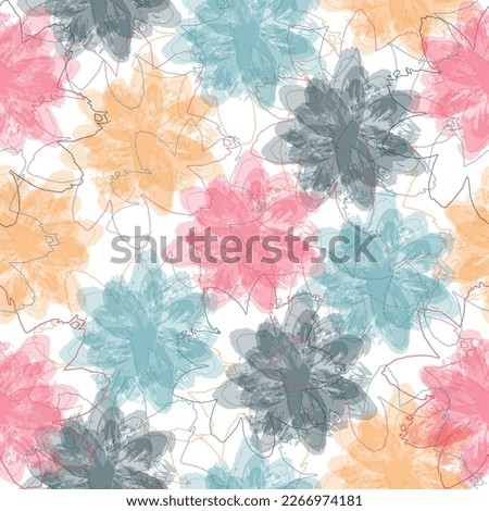 imprints magic flowers. hand painted seamless pattern. Seamless pattern with leaves and doodle elements.
