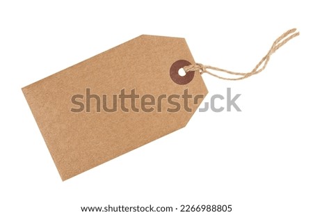 Craft paper tag with twine isolated on white background