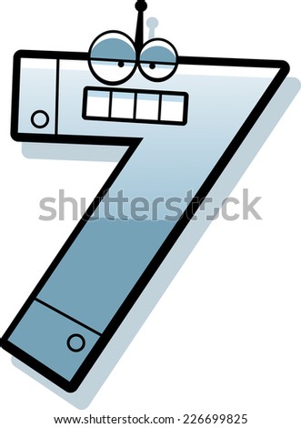 A cartoon illustration of a number seven as a metal robot.