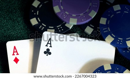 Game Gambling Tools Money Poker Chips and Poker Cards Photo