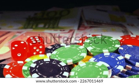 Game Gambling Poker Money Chips and Red Dices Photo